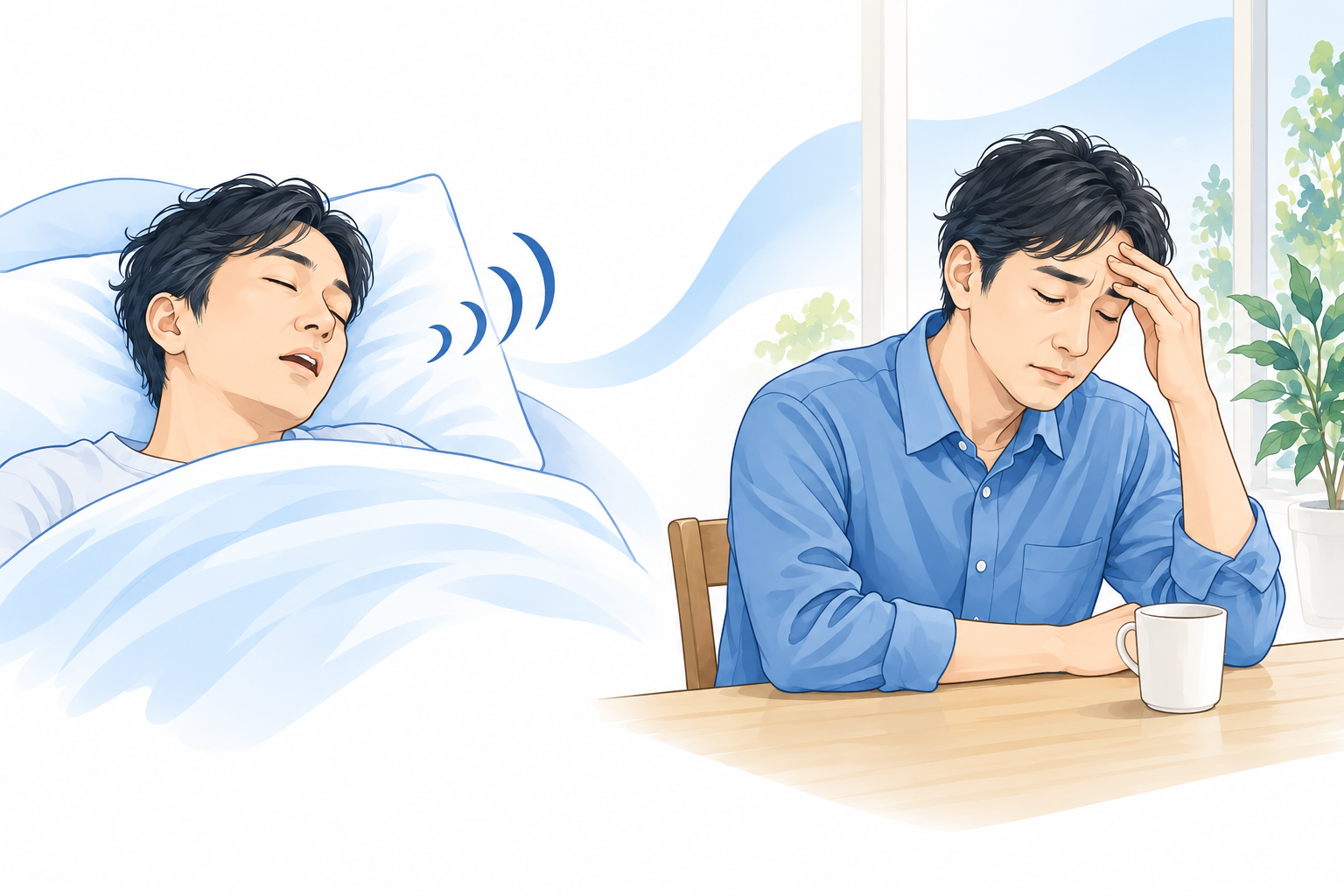 夜のいびきと日中の眠気のイラスト